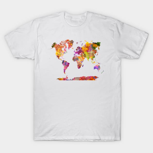 World Map in Watercolor colorfull T-Shirt by PaulrommerArt
